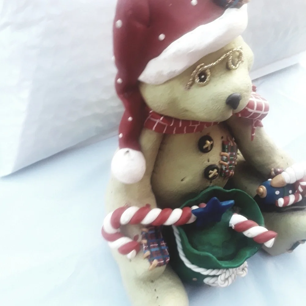 Vtg Teddy Bear Santa Claus candy cane Christmas
